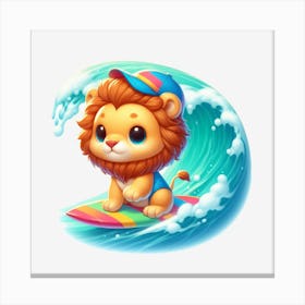 Lion On Surfboard Canvas Print