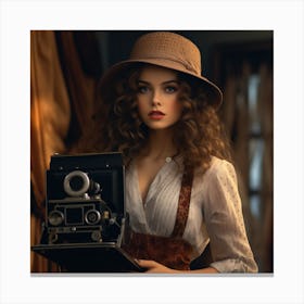 Vintage Girl With Camera 3 Canvas Print