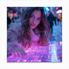 Neon Girl In City Canvas Print