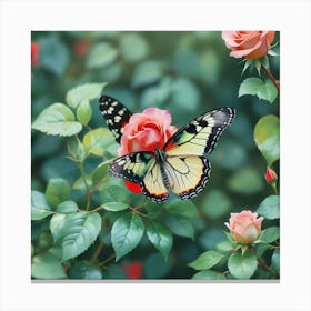 Butterfly On Roses Canvas Print