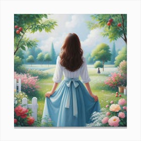 Girl Enjoying In A Garden Canvas Print
