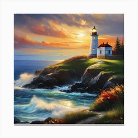 Lighthouse At Sunset 16 Canvas Print