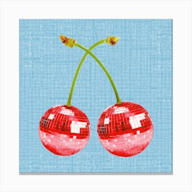 Retro Mirrorball Disco ball Cherries, 70s vibes, retro vibes cherries, Red Disco ball Canvas Print