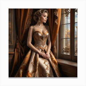 Beautiful Woman In Gold Dress 1 Canvas Print