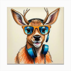 Deer With Headphones 4 Canvas Print