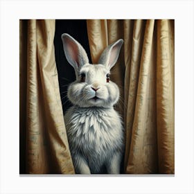 Rabbit Peeking Out Of Curtains 1 Canvas Print