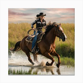 Cowgirl Riding Horse 1 Canvas Print