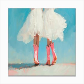 Two Girls In Pink Boots Canvas Print