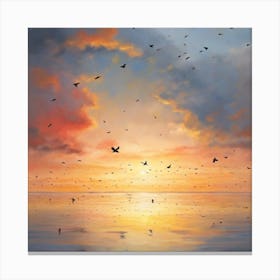 Sunset With Birds Canvas Print