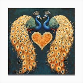 Baroque-Inspired Peacock Heart Design Background 4 Canvas Print