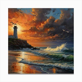Sunset At The Lighthouse Canvas Print