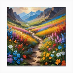 Valley Of Flowers Paintings Art Print 3 Canvas Print