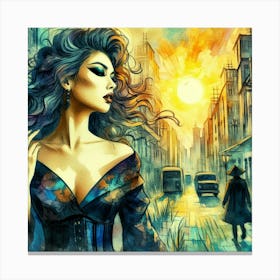 Watercolor Of A Woman In The City 1 Canvas Print