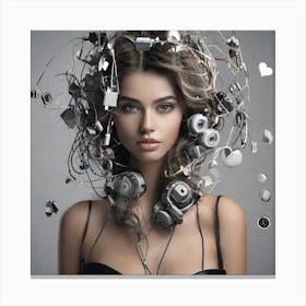 Modern Woman With Wires In Her Hair Canvas Print