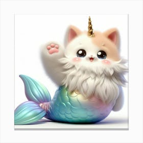 Fluffy 3D image of mermaid caticorn 1 Canvas Print