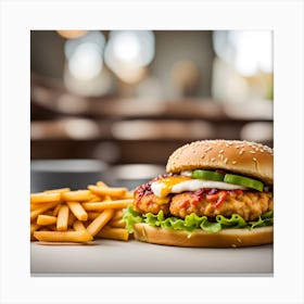 Chicken Burger With Fries Canvas Print