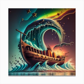 Ship on a tsunami wave 1 Canvas Print