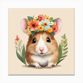 Floral Baby Hamster Nursery Illustration (31) Canvas Print