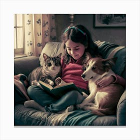 Little Girl Reading A Book Canvas Print