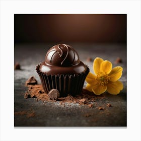 Chocolate Cupcake On A Dark Background Canvas Print