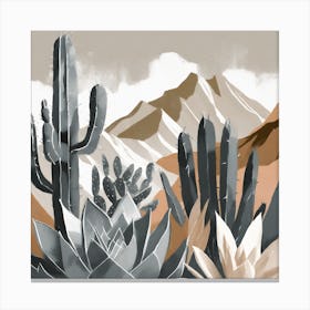 Firefly Modern Abstract Beautiful Lush Cactus And Succulent Garden In Neutral Muted Colors Of Tan, G (7) Canvas Print