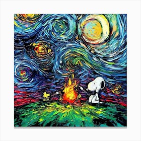 dog pet cartoon Starry Night Print Van Gogh Parody Canvas Print