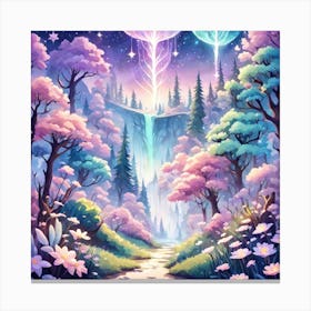 A Fantasy Forest With Twinkling Stars In Pastel Tone Square Composition 32 Canvas Print