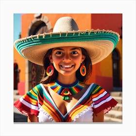 Mexican Girl In Colorful Hat Canvas Print