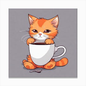 Cute Orange Kitten Loves Coffee Square Composition 33 Canvas Print