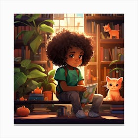 Little Boy Reading In The Library Canvas Print