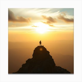 Person Standing On Top Of Mountain At Sunset Canvas Print