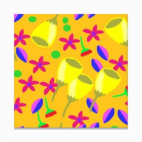 Yellow Flowers On Yellow Background Canvas Print