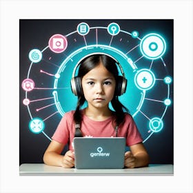 Young Girl Using A Tablet Canvas Print