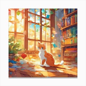 Cat In The Library Canvas Print