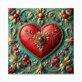 Embroidered Heart red 2 Canvas Print