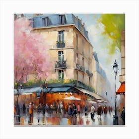 Paris Street.Paris city, pedestrians, cafes, oil paints, spring colors. 3 Canvas Print