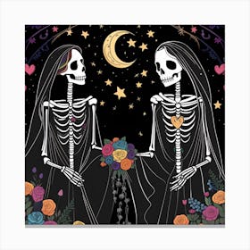 Skeleton Couple LBGTQ love whimsical minimalistic line art Canvas Print