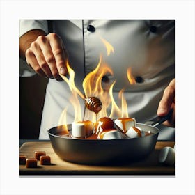 Chef Cooking Marshmallows In A Pan Canvas Print