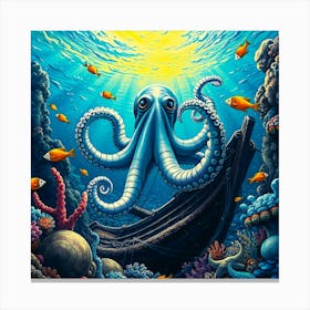 Octopus Under Water Canvas Print