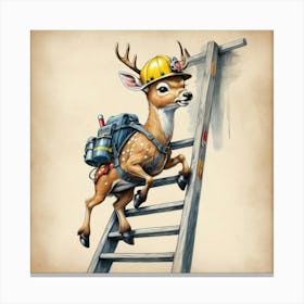 Deer On Ladder Canvas Print