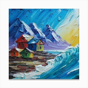 Acrylic and impasto pattern, mountain village, sea waves, log cabin, high definition, detailed geometric 17 Canvas Print