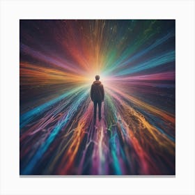 Man Standing In A Rainbow Light Canvas Print
