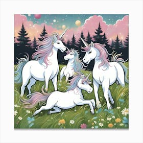 Unicorns In The Meadow Canvas Print