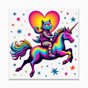 Valentine's Day Lovely Cat Riding a Unicorn 52 Canvas Print