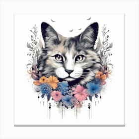 Cat With Flowers 1 Canvas Print