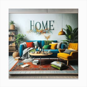 A Living Room to Love: A Realistic Painting of a Living Room Interior with a Lot of Details and Textures Canvas Print