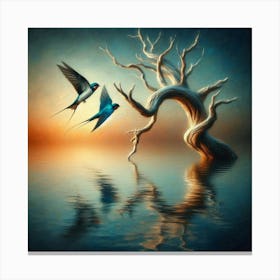 Swallows In The Tree Canvas Print