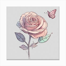 Pink Rose With Butterfly Canvas Print