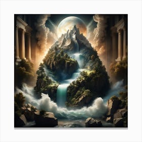 Waterfall In The Mountains Canvas Print