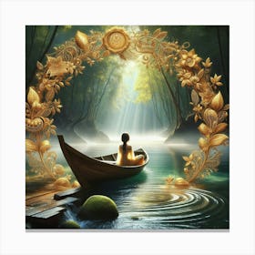Meditating Woman In A Boat Canvas Print